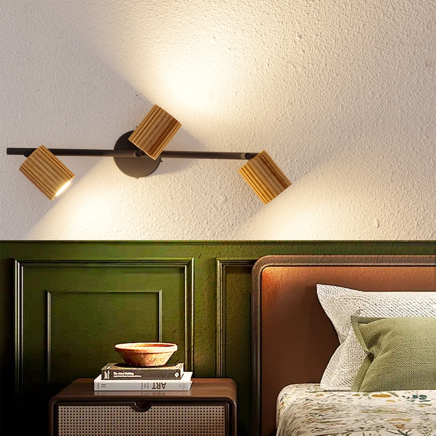 Brilagi - Точково осветително тяло MODERN WOOD 3xGU10/8W/230V каучуково дърво/черно