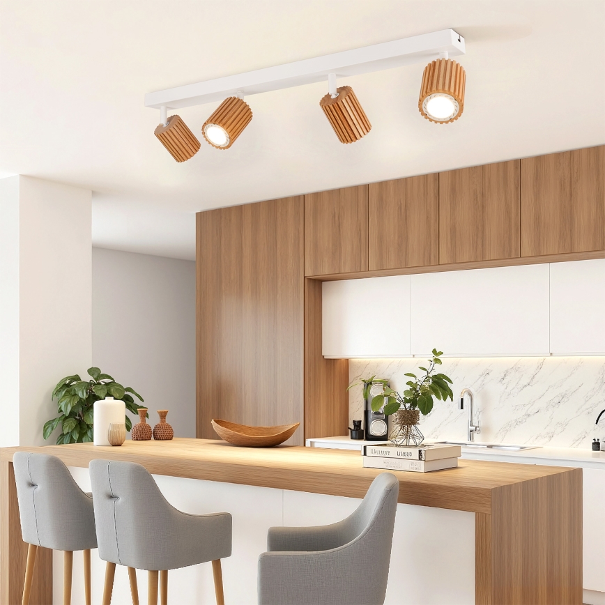 Brilagi - Точково осветително тяло MODERN WOOD 4xGU10/8W/230V каучуково дърво/бяло