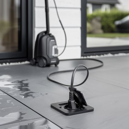 Brilagi - Вграден външен подов контакт IP55, черен, правоъгълен