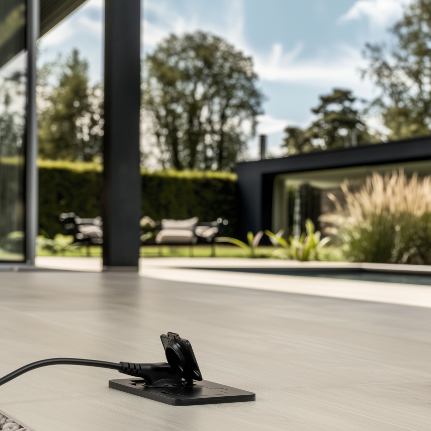 Brilagi - Вградена подова двойна розетка за външна употреба IP55, черна, правоъгълна