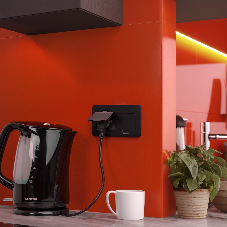 Brilagi - Вградена подова двойна розетка за външна употреба IP55, черна, правоъгълна