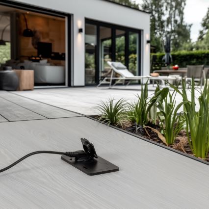 Brilagi - Вградена подова двойна розетка за външна употреба IP55, черна, правоъгълна