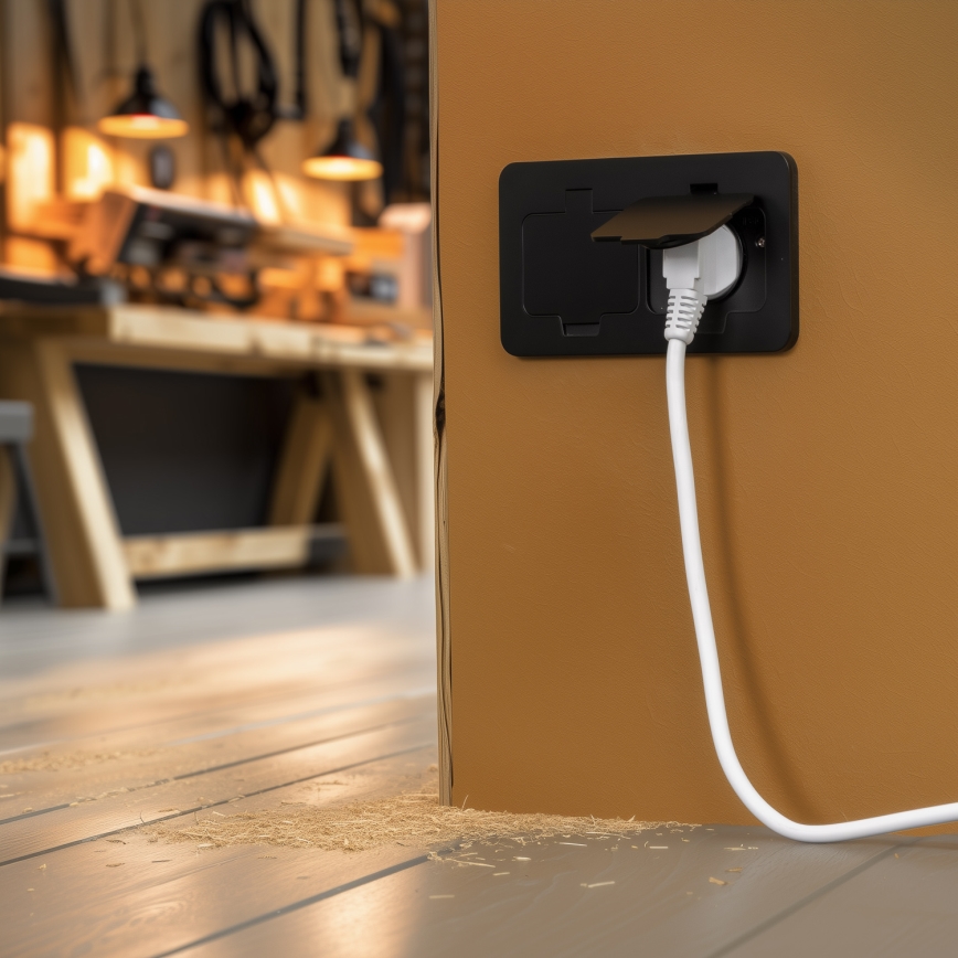 Brilagi - Вградена подова двойна розетка за външна употреба IP55, черна, правоъгълна