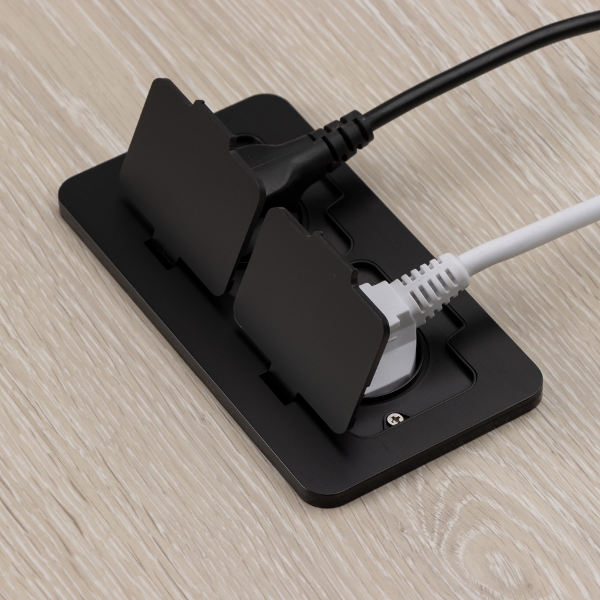 Brilagi - Вградена подова двойна розетка за външна употреба IP55, черна, правоъгълна