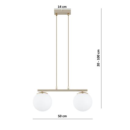 Brilagi - Висящ полилей MILO на кабел 2xE27/60W/230V бежово/златисто