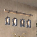 BRILAGI - Висящ полилей на кабел WOOD GLASS 4xE27/60W/230V бор/сив/опушено сиво