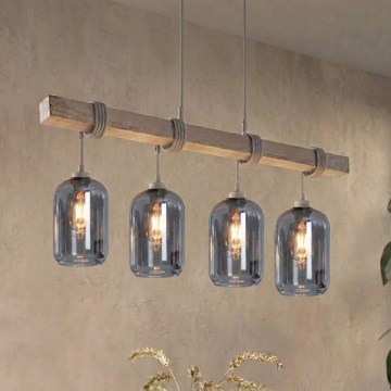 BRILAGI - Висящ полилей на кабел WOOD GLASS 4xE27/60W/230V бор/сив/опушено сиво