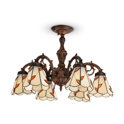 Brilagi - Витражен плафонен полилей в стил Тифани FOLIA 6xE27/60W/230V, диаметър 60 см