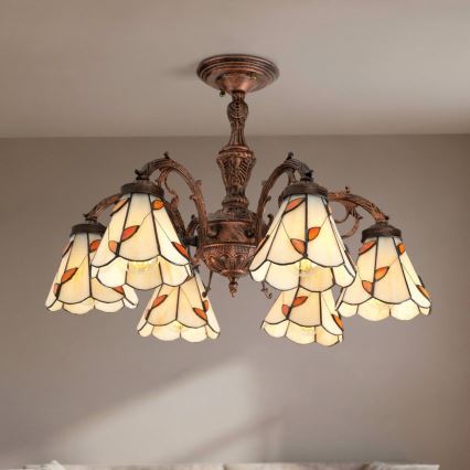 Brilagi - Витражен плафонен полилей в стил Тифани FOLIA 6xE27/60W/230V, диаметър 60 см