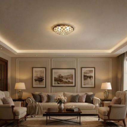 Brilagi - витражно таванно осветително тяло Tiffany IVORY, 2xE27/60W/230V, Ø 40 см