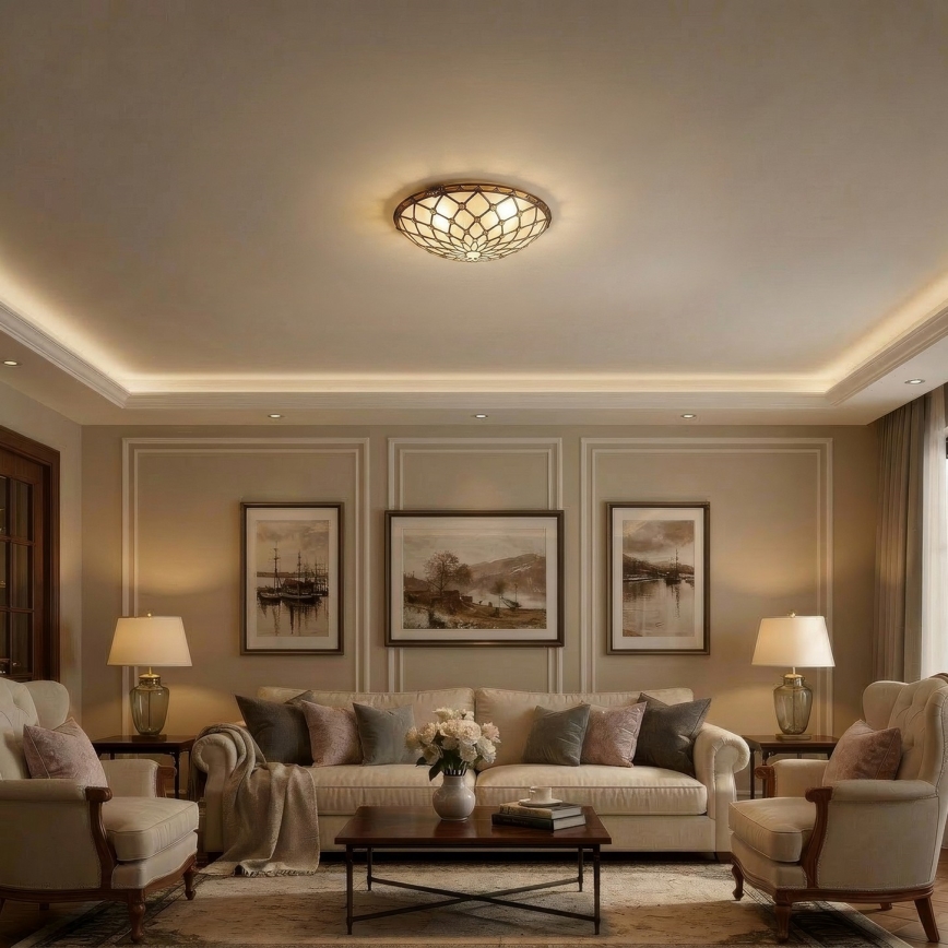Brilagi - витражно таванно осветително тяло Tiffany IVORY, 2xE27/60W/230V, Ø 40 см