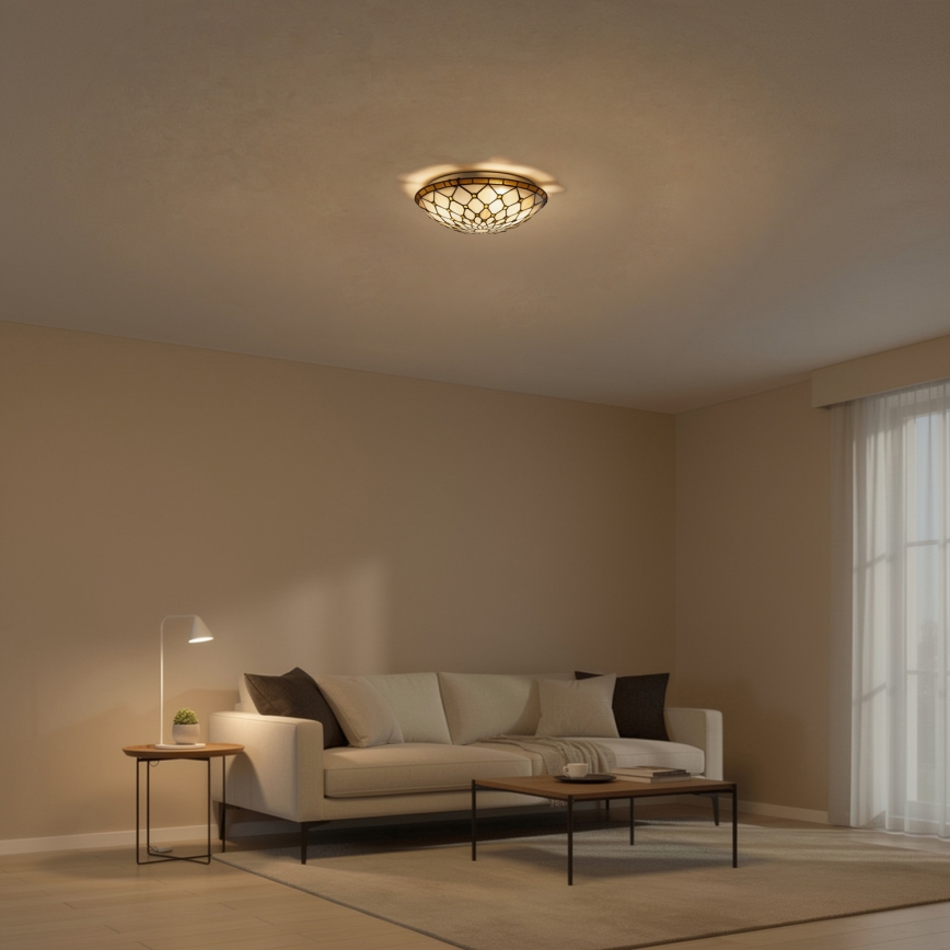 Brilagi - витражно таванно осветително тяло Tiffany IVORY, 2xE27/60W/230V, Ø 40 см