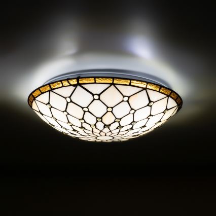 Brilagi - витражно таванно осветително тяло Tiffany IVORY, 2xE27/60W/230V, Ø 40 см