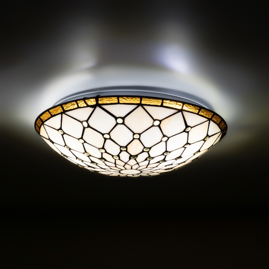 Brilagi - витражно таванно осветително тяло Tiffany IVORY, 2xE27/60W/230V, Ø 40 см