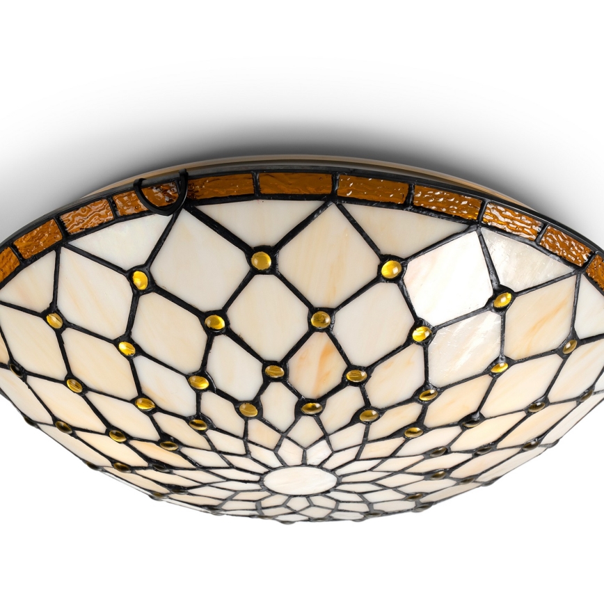 Brilagi - витражно таванно осветително тяло Tiffany IVORY, 2xE27/60W/230V, Ø 40 см