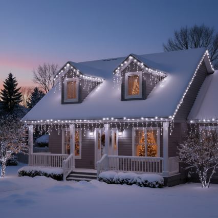 Brilagi - Външен LED низ 200 LED/8 функции, 13 м, IP44, студено бяло, ледени висулки
