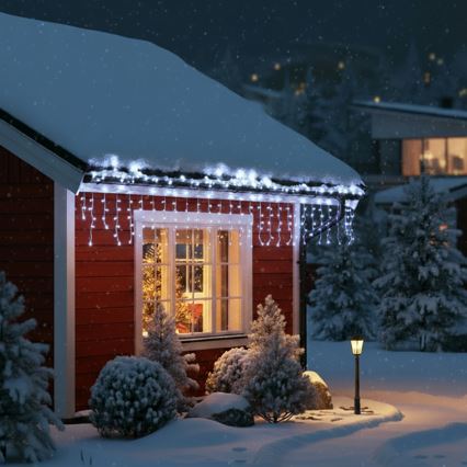 Brilagi - Външен LED низ 200 LED/8 функции, 13 м, IP44, студено бяло, ледени висулки