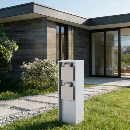 Brilagi - Външен стълб за контакти PILLAR 2Z SCHUKO 230V IP44, сребрист