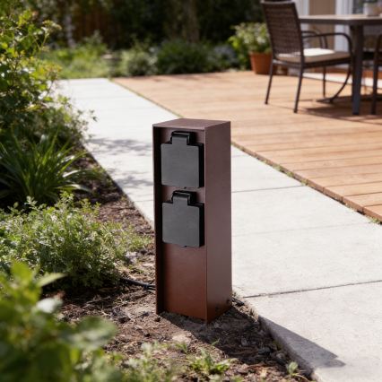 Brilagi - Външен стълб за контакти PILLAR с 2 гнезда Schuko, 230V, IP44, кафяв