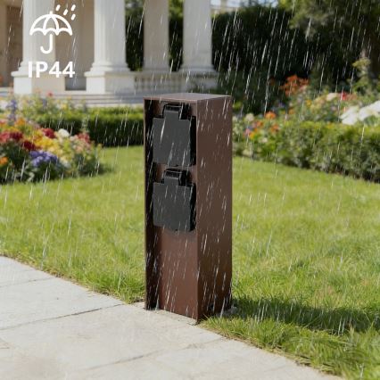 Brilagi - Външен стълб за контакти PILLAR с 2 гнезда Schuko, 230V, IP44, кафяв
