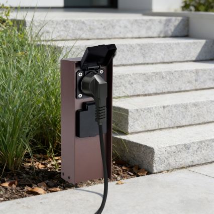Brilagi - Външен стълб за контакти PILLAR с 2 гнезда Schuko, 230V, IP44, кафяв