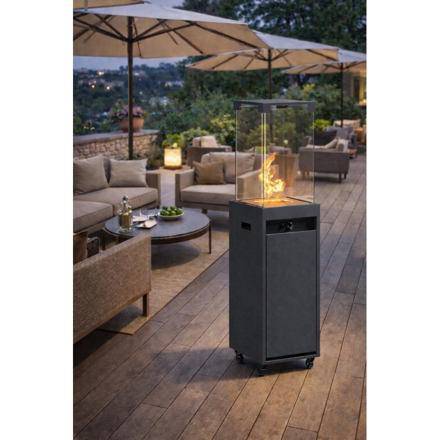 BRILAGI - Външна газова камина FLARO GAS 142x36 см 8kW 1xAAA антрацит + защитен калъф
