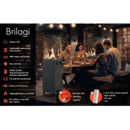 BRILAGI - Външна газова камина FLARO GAS 142x36 см 8kW 1xAAA антрацит + защитен калъф