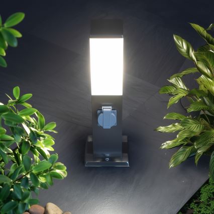 Brilagi - Външна лампа с 2 гнезда SCHUKO NOVA 1xE27/15W/230V 40 cm IP44 матов хром