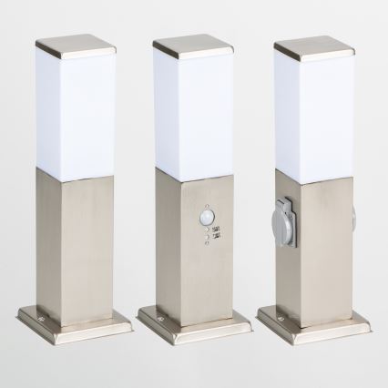Brilagi - Външна лампа с 2 гнезда SCHUKO NOVA 1xE27/15W/230V 40 cm IP44 матов хром