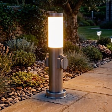 Brilagi - Външна лампа NOVA с 2 SCHUKO контакта, 1xE27/15W/230V, 40 см, IP44, матов хром