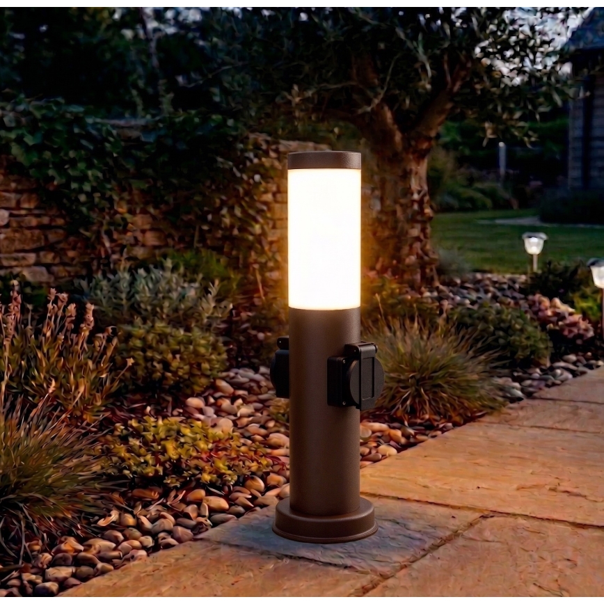 Brilagi - Външна лампа NOVA с 2 гнезда SCHUKO, 1xE27/15W/230V, 40 см, IP44, кафява