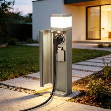 BRILAGI - Външна лампа с 2 SCHUKO гнезда PILLAR 1xG9/11W/230V IP44 сива