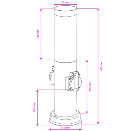 Brilagi - Външна лампа NOVA с 2 SCHUKO контакта, 1xE27/15W/230V, 40 см, IP44, матов хром