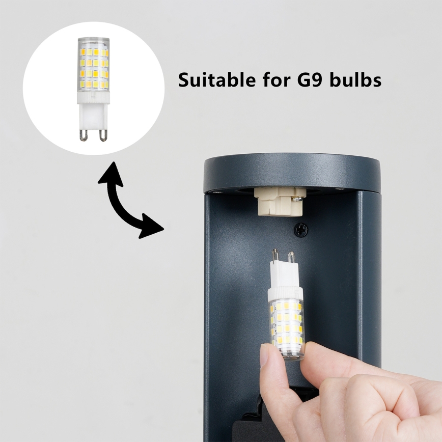 Brilagi - Външна лампа с 2 SCHUKO контакта PILLAR 1xG9/11W/230V IP44 антрацит