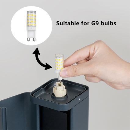 Brilagi - Външна лампа PILLAR с 2 SCHUKO контакта, 1xG9/11W/230V, IP44, антрацит