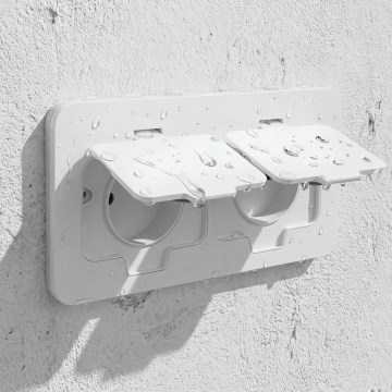 Brilagi - Външна вградена подова двойна розетка IP55, бяла, правоъгълна