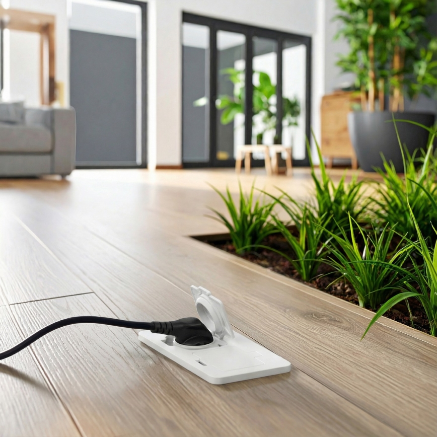 Brilagi - Външна вградена подова двойна розетка IP55, бяла, правоъгълна