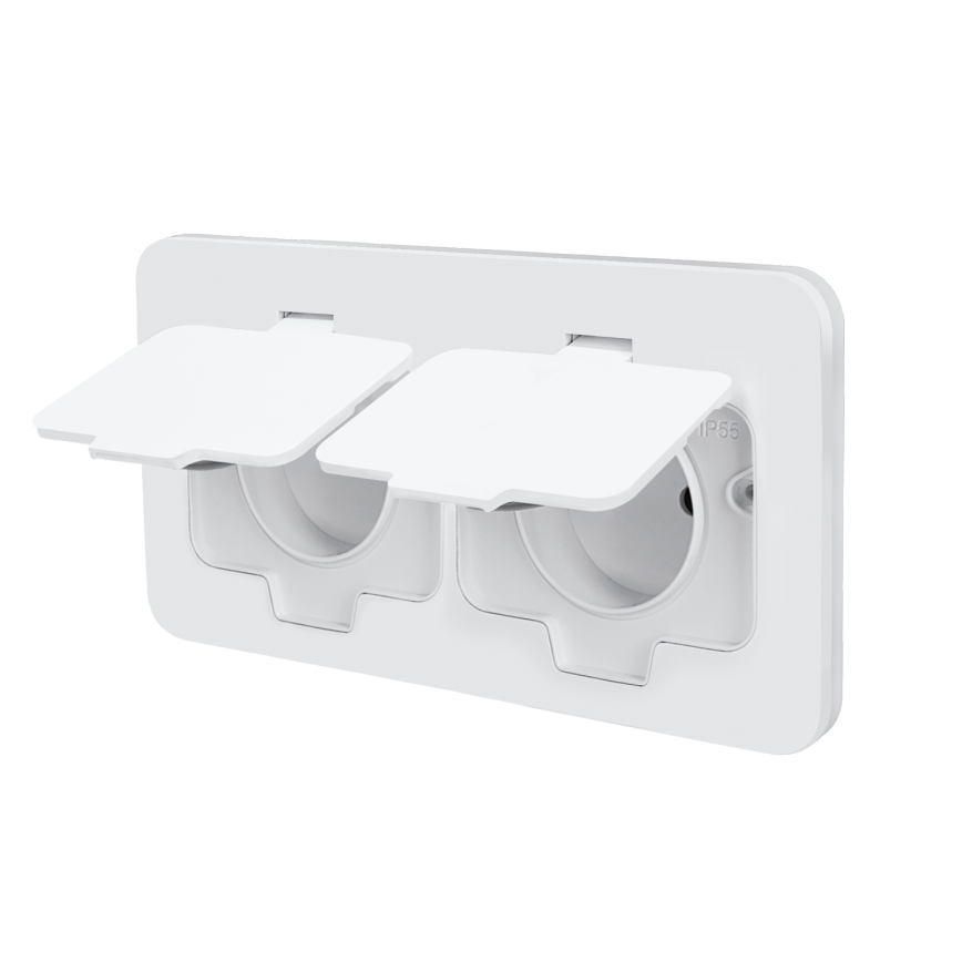 Brilagi - Външна вградена подова двойна розетка IP55, бяла, правоъгълна
