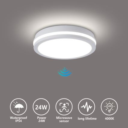 Brilagi - LED външно таванно осветително тяло със сензор BENE LED/24W/230V Ø 26 см бяло IP54