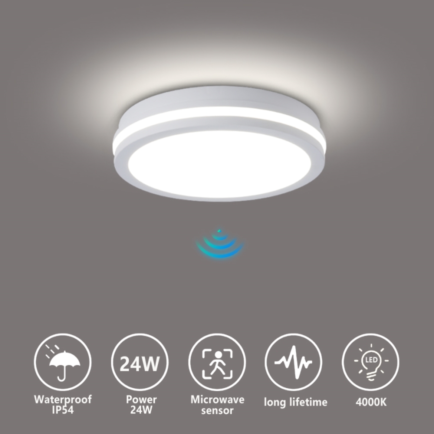 Brilagi - LED външно таванно осветително тяло със сензор BENE LED/24W/230V Ø 26 см бяло IP54