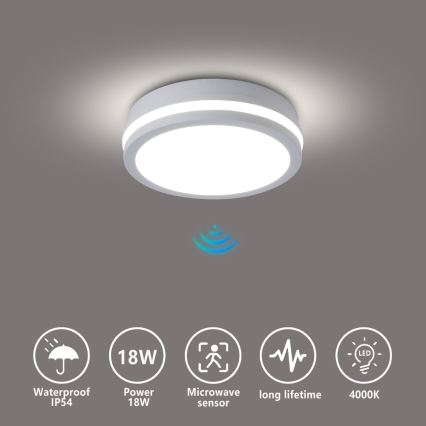 Brilagi - LED външно таванно осветително тяло със сензор BENE, LED/18W/230V, Ø 21,5 см, бяло, IP54