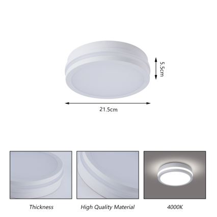 Brilagi - LED външно таванно осветително тяло със сензор BENE, LED/18W/230V, Ø 21,5 см, бяло, IP54