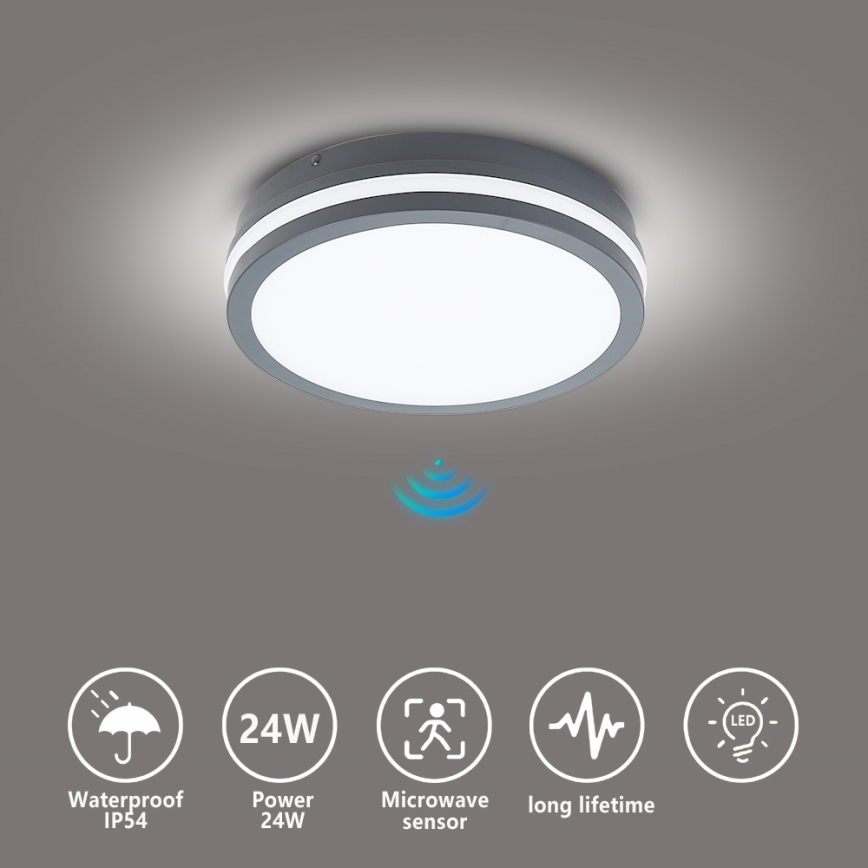 BRILAGI - LED външно осветително тяло с датчик BENE LED/24W/230V Ø 26 см антрацит IP54
