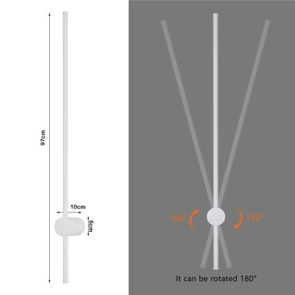 Brilagi - Външна стенна лампа AURA LED/20W/230V 3000K IP54 97 cm бяла CRI 90