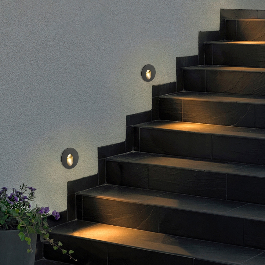 Brilagi - Външно вградено LED осветително тяло STAIRDOT, 2W/230V, черно, IP65, кръгло