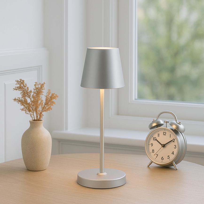 Brilliant - Димируема презареждаема сензорна външна настолна лампа ELORA LED/2,5W/5V 2700K 2600 mAh IP44 сребриста