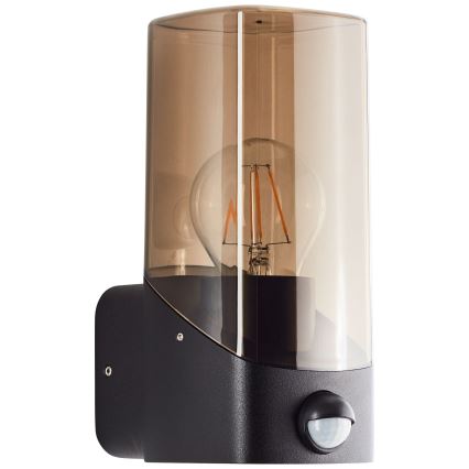 Brilliant - Екстериорен аплик със сензор MINOU 1xE27/10W/230V IP44 черен/опушен