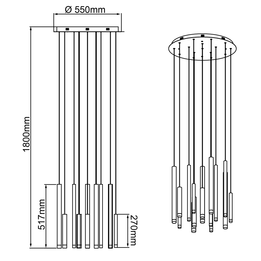 Brilliant - LED димируем полилей на кабел CEMBALO LED/70W/230V матов хром/черен/кафяв