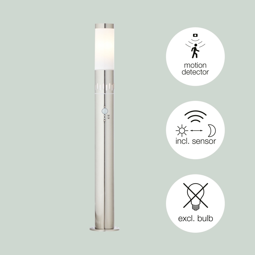 Brilliant - LED Екстериорна лампа със сензор LEIGH LED/0,9W/230V + 1xE27/11W 80 см IP44 лъскав хром