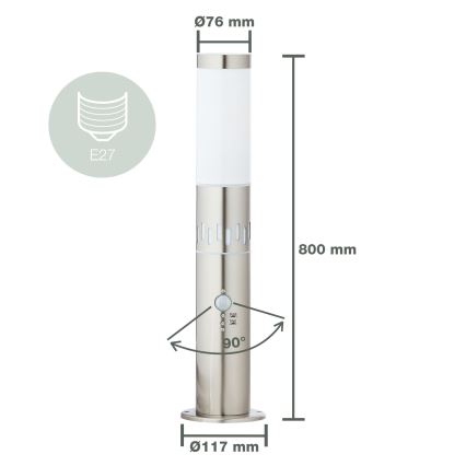 Brilliant - LED Екстериорна лампа със сензор LEIGH LED/0,9W/230V + 1xE27/11W 80 см IP44 лъскав хром